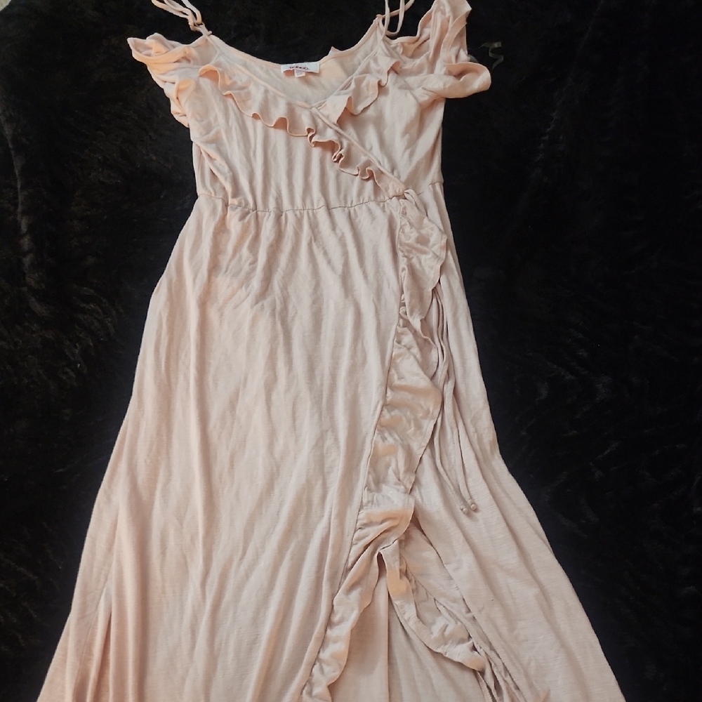 Elegant Cream Ruffle Wrap Dress